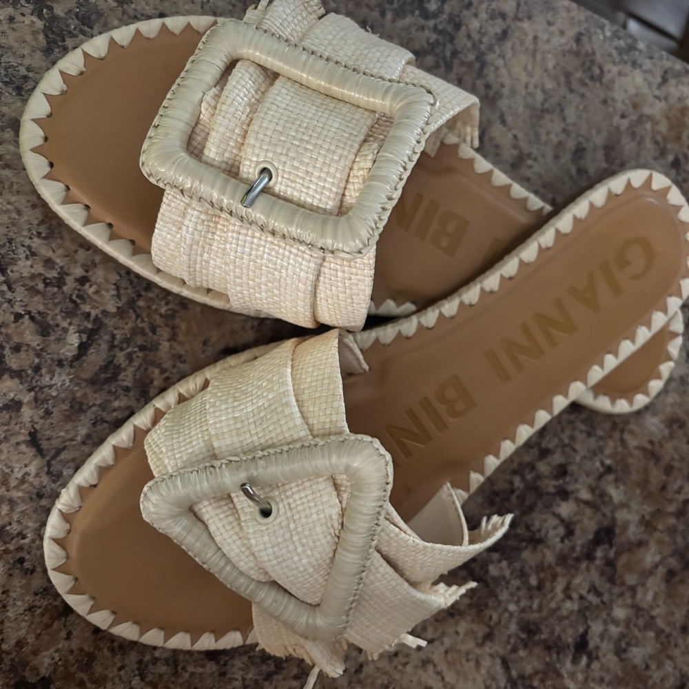 Gianni Bini Cream Sandals with Woven Strap